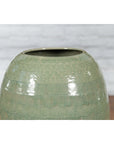 Prem Collection Green Glazed Ceramic Artisan Vase with Geometric Décor-6. Asian & Chinese Furniture, Art, Antiques, Vintage Home Décor for sale at FEA Home