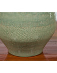 Prem Collection Green Glazed Ceramic Artisan Vase with Geometric Décor-8. Asian & Chinese Furniture, Art, Antiques, Vintage Home Décor for sale at FEA Home