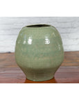 Prem Collection Green Glazed Ceramic Artisan Vase with Geometric Décor-9. Asian & Chinese Furniture, Art, Antiques, Vintage Home Décor for sale at FEA Home