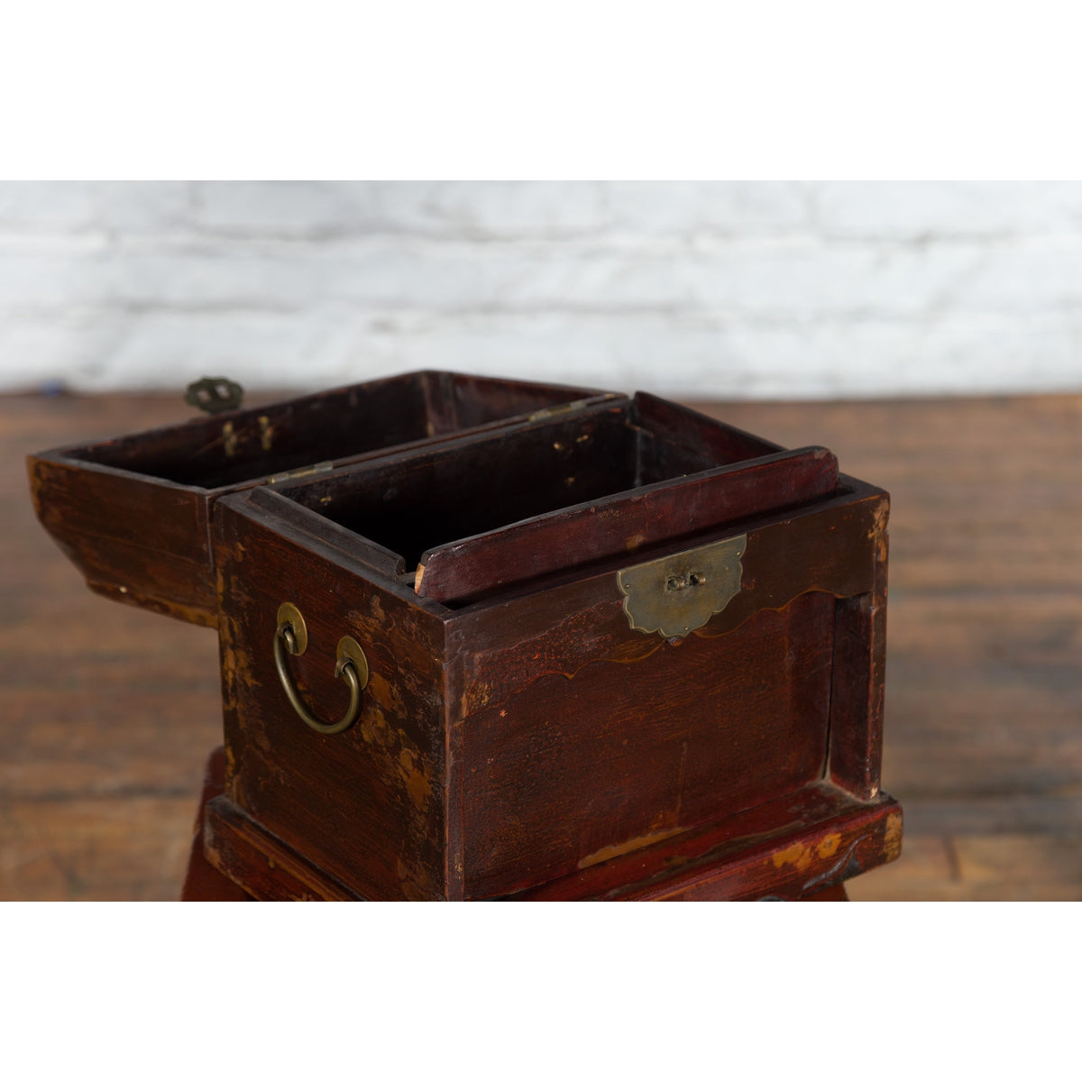 Chinese Early 20th Century Document Box with Scalloped Décor and Removable Panel-5. Asian & Chinese Furniture, Art, Antiques, Vintage Home Décor for sale at FEA Home