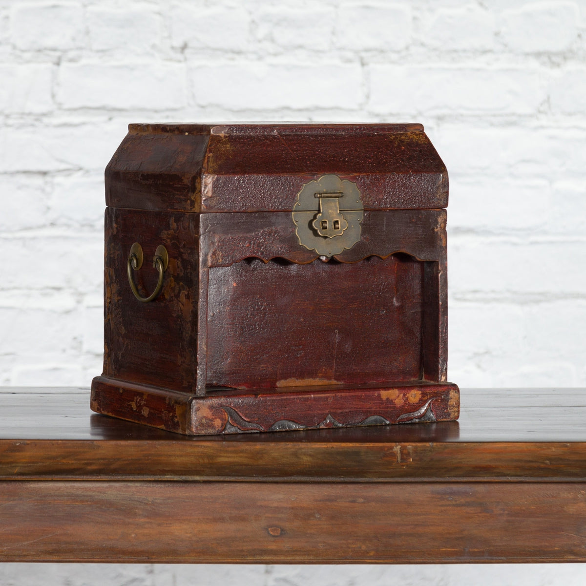 Chinese Early 20th Century Document Box with Scalloped Décor and Removable Panel-3. Asian & Chinese Furniture, Art, Antiques, Vintage Home Décor for sale at FEA Home