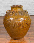 Ming Dynasty Golden Brown Glazed Martaban Water Jar with Tiger Motifs-2. Asian & Chinese Furniture, Art, Antiques, Vintage Home Décor for sale at FEA Home