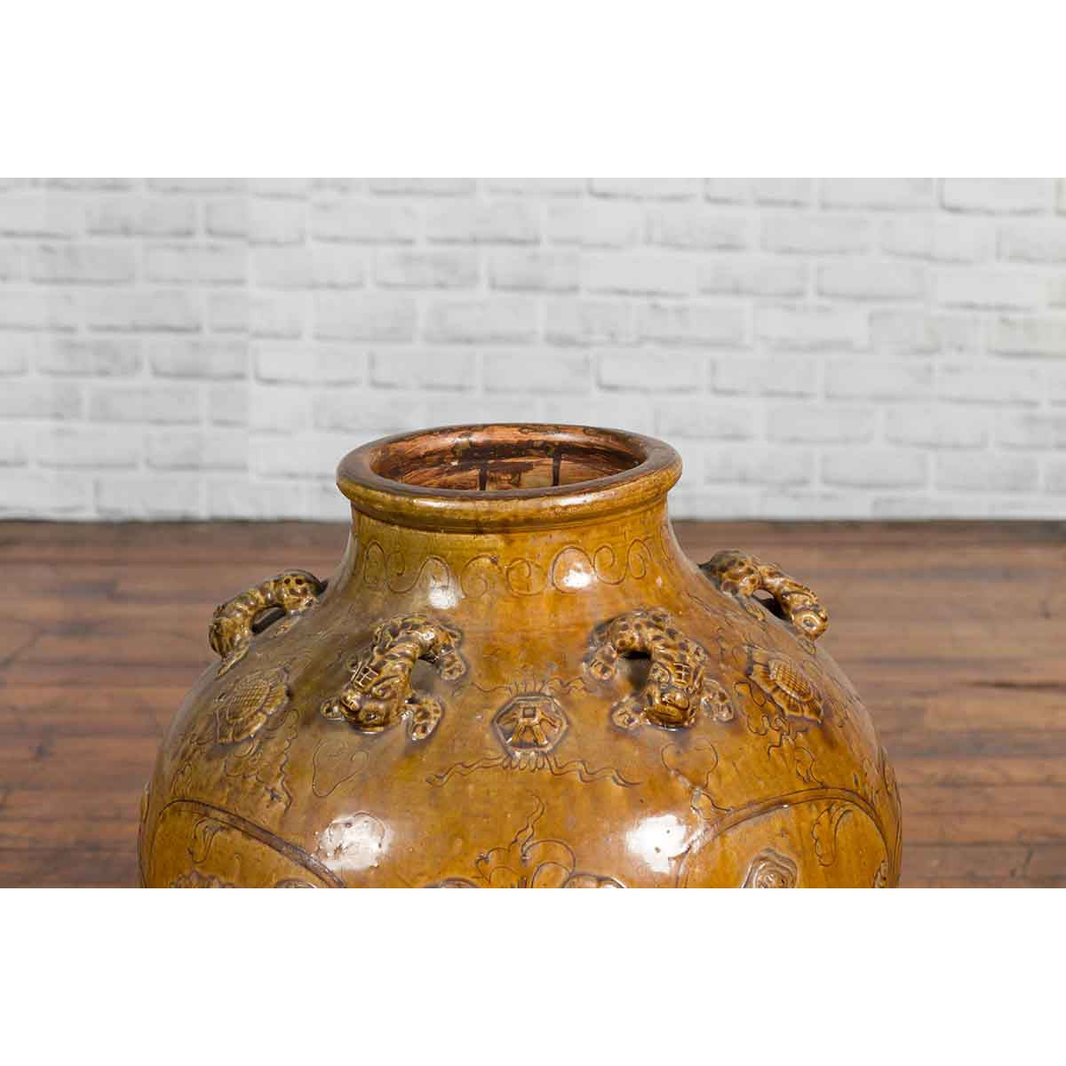 Ming Dynasty Golden Brown Glazed Martaban Water Jar with Tiger Motifs-7. Asian & Chinese Furniture, Art, Antiques, Vintage Home Décor for sale at FEA Home