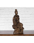 Vintage Bronze Statuette Depicting Quan Yin Seated on a Rocky Formation-11. Asian & Chinese Furniture, Art, Antiques, Vintage Home Décor for sale at FEA Home