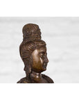 Vintage Bronze Statuette Depicting Quan Yin Seated on a Rocky Formation-12. Asian & Chinese Furniture, Art, Antiques, Vintage Home Décor for sale at FEA Home