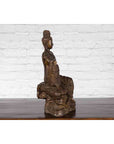 Vintage Bronze Statuette Depicting Quan Yin Seated on a Rocky Formation-13. Asian & Chinese Furniture, Art, Antiques, Vintage Home Décor for sale at FEA Home