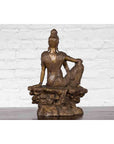 Vintage Bronze Statuette Depicting Quan Yin Seated on a Rocky Formation-14. Asian & Chinese Furniture, Art, Antiques, Vintage Home Décor for sale at FEA Home