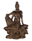 Vintage Bronze Statuette Depicting Quan Yin Seated on a Rocky Formation-1. Asian & Chinese Furniture, Art, Antiques, Vintage Home Décor for sale at FEA Home