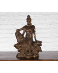 Vintage Bronze Statuette Depicting Quan Yin Seated on a Rocky Formation-4. Asian & Chinese Furniture, Art, Antiques, Vintage Home Décor for sale at FEA Home