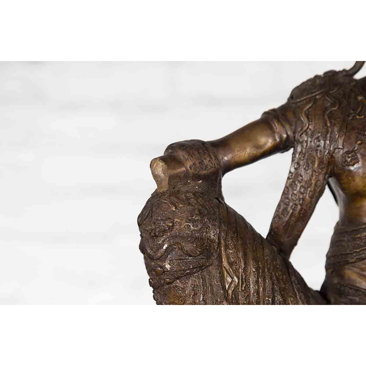 Vintage Bronze Statuette Depicting Quan Yin Seated on a Rocky Formation-9. Asian & Chinese Furniture, Art, Antiques, Vintage Home Décor for sale at FEA Home