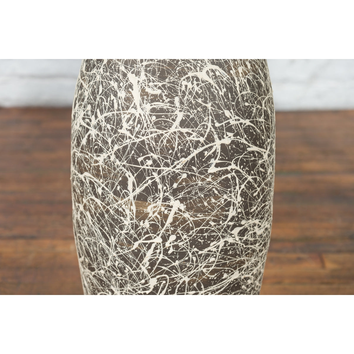 Tall Contemporary Artisan Prem Collection Black Neck Vase White Dripping Décor-11. Asian & Chinese Furniture, Art, Antiques, Vintage Home Décor for sale at FEA Home
