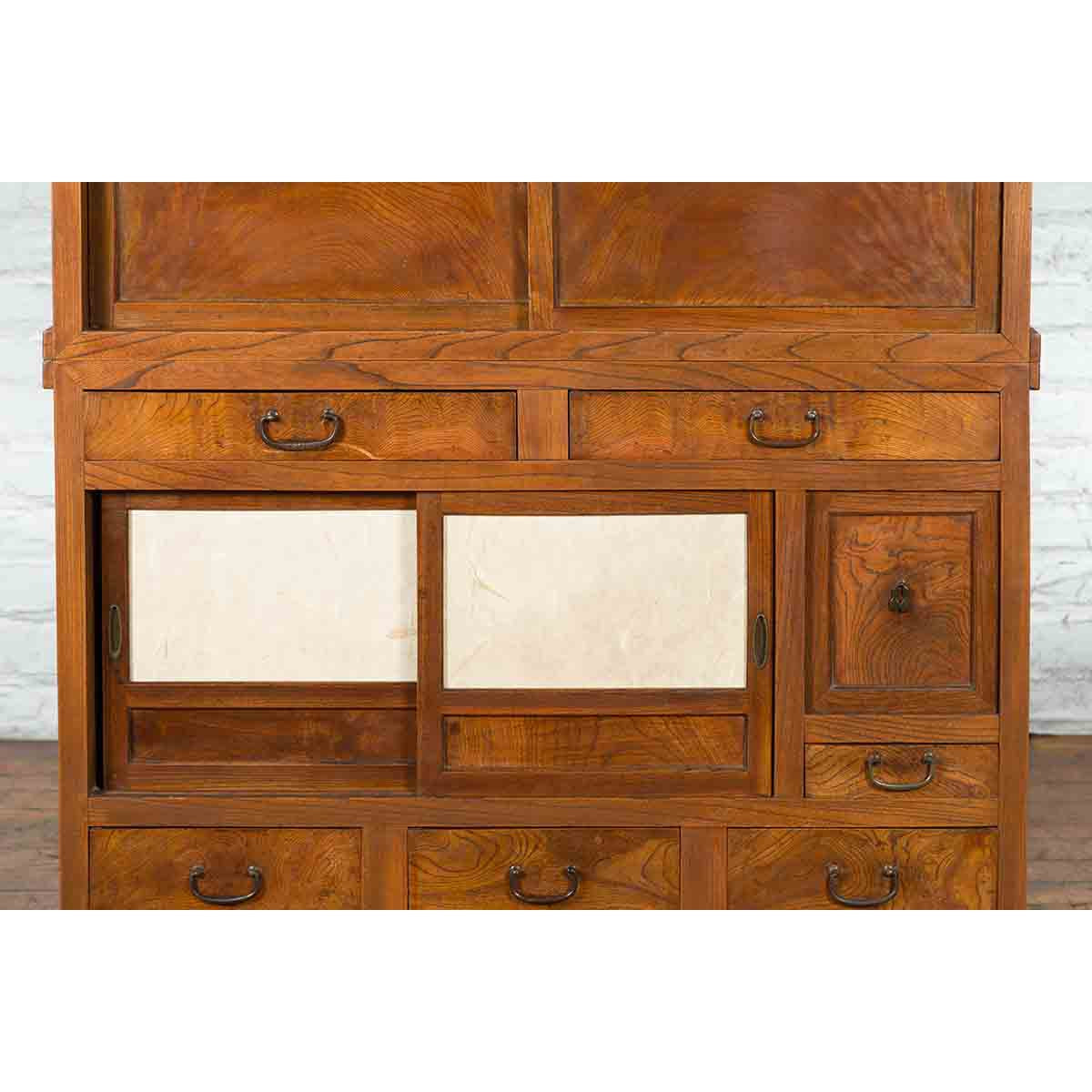 Japanese Meiji Period Kanto Style Kiri Wood Kitchen Cabinet with Sliding Doors-7. Asian & Chinese Furniture, Art, Antiques, Vintage Home Décor for sale at FEA Home