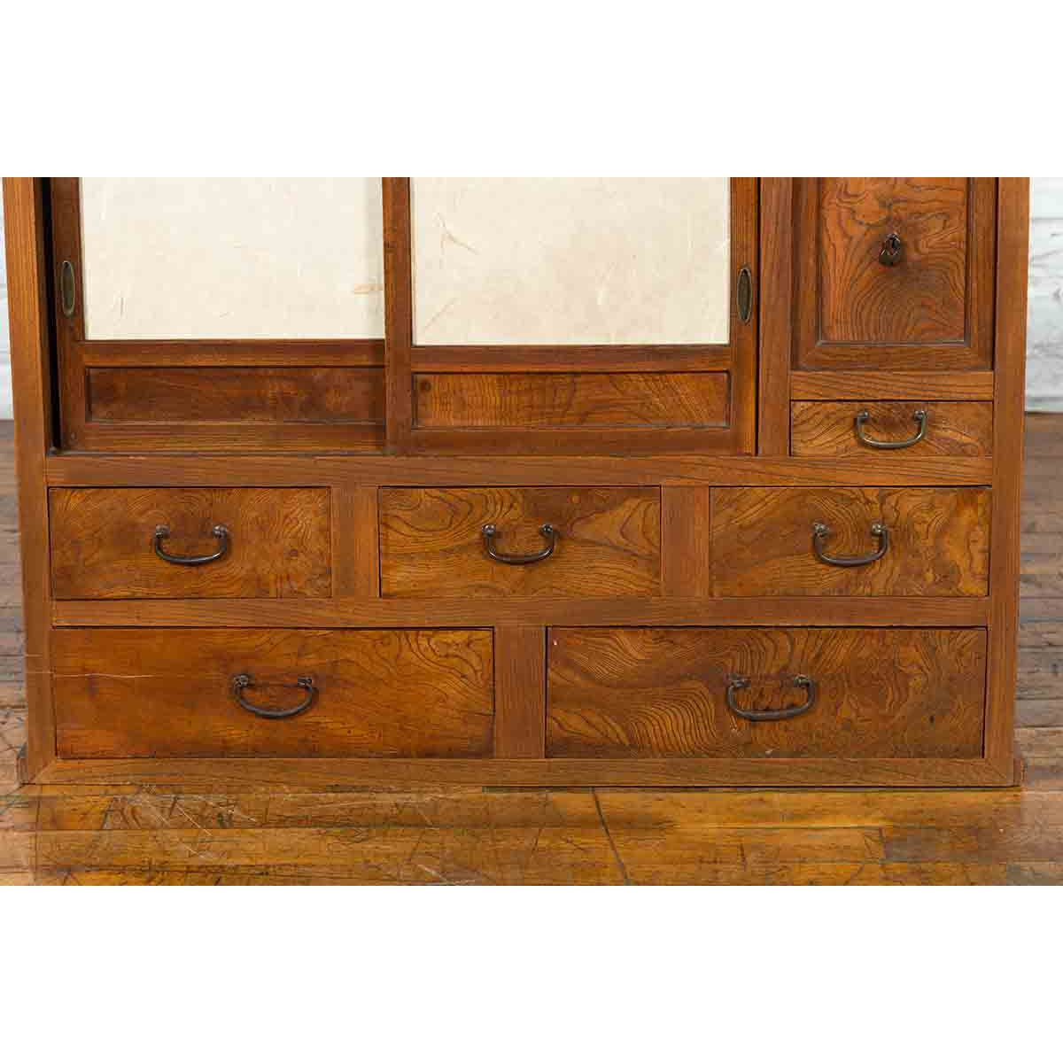 Japanese Meiji Period Kanto Style Kiri Wood Kitchen Cabinet with Sliding Doors-8. Asian & Chinese Furniture, Art, Antiques, Vintage Home Décor for sale at FEA Home