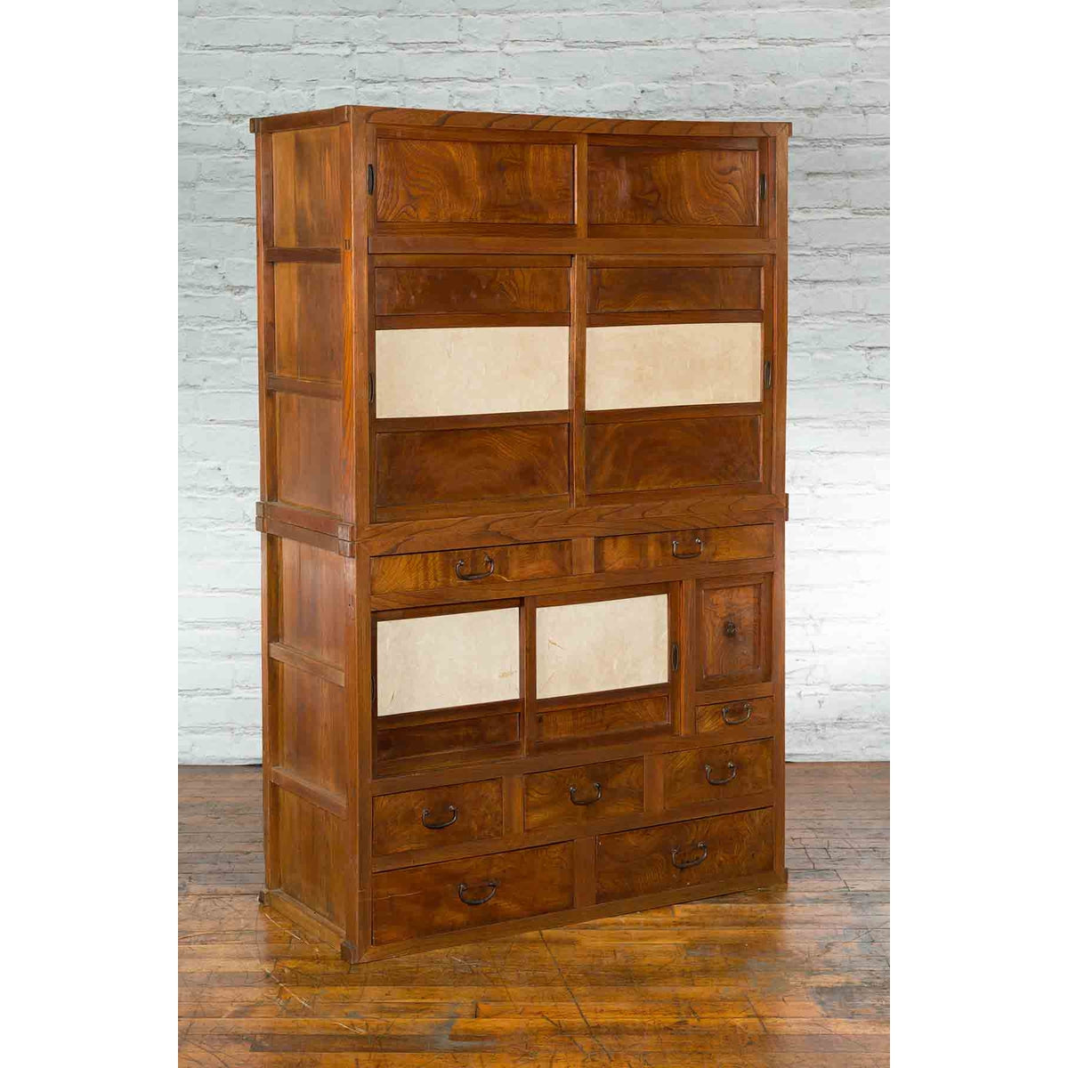 Japanese Meiji Period Kanto Style Kiri Wood Kitchen Cabinet with Sliding Doors-4. Asian & Chinese Furniture, Art, Antiques, Vintage Home Décor for sale at FEA Home