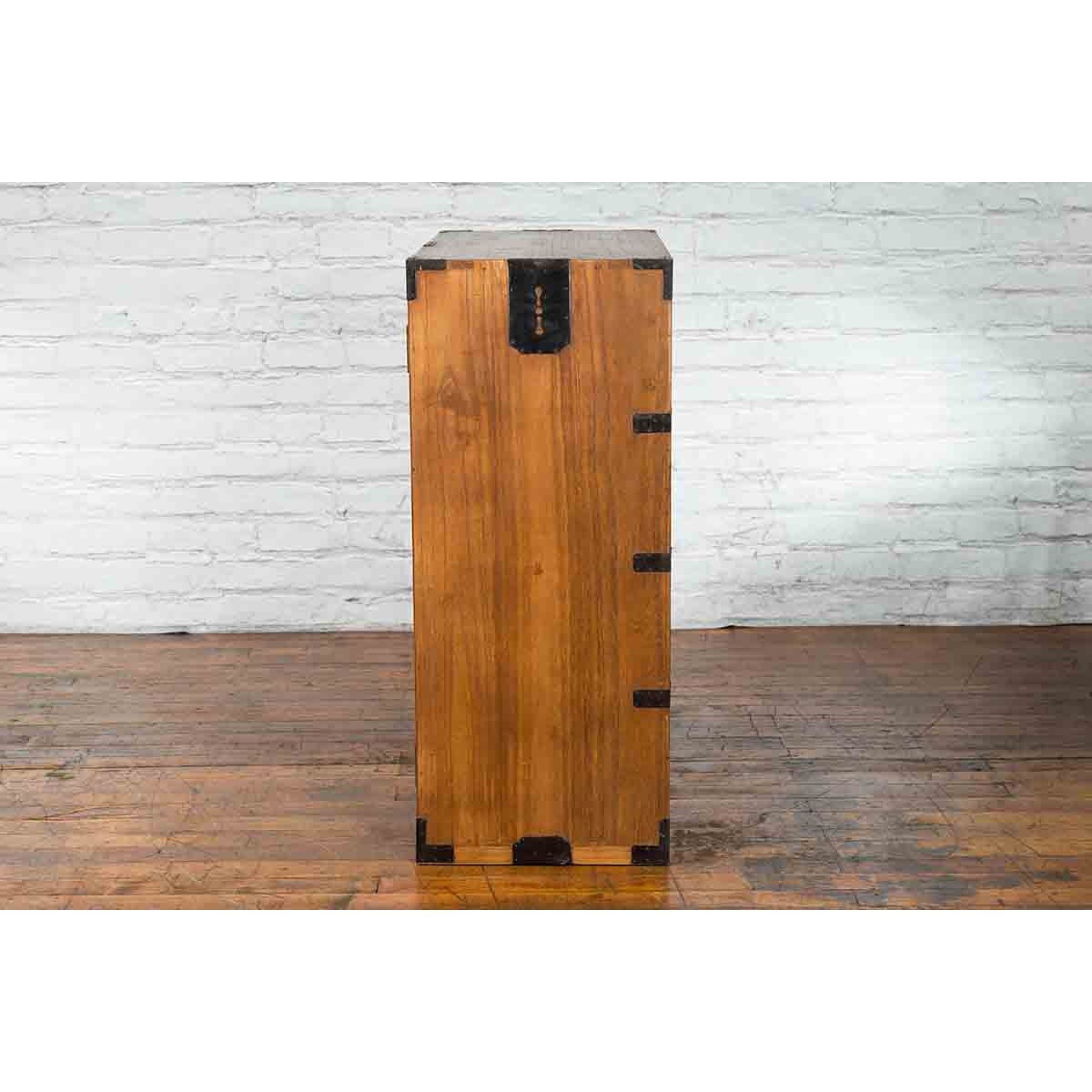 Japanese Early 20th Century Wooden Tansu Clothing Cabinet with Mirrored Door-6. Asian & Chinese Furniture, Art, Antiques, Vintage Home Décor for sale at FEA Home