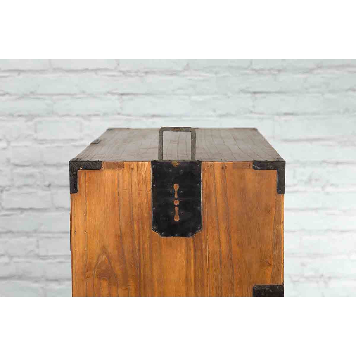 Japanese Early 20th Century Wooden Tansu Clothing Cabinet with Mirrored Door-7. Asian & Chinese Furniture, Art, Antiques, Vintage Home Décor for sale at FEA Home