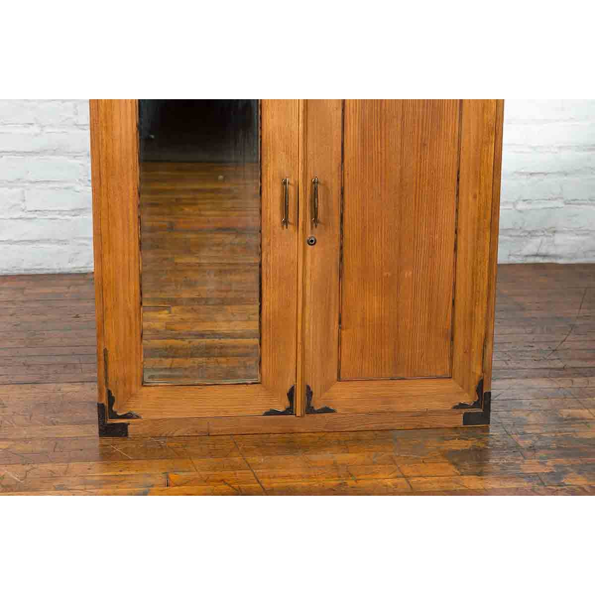 Japanese Early 20th Century Wooden Tansu Clothing Cabinet with Mirrored Door-11. Asian & Chinese Furniture, Art, Antiques, Vintage Home Décor for sale at FEA Home