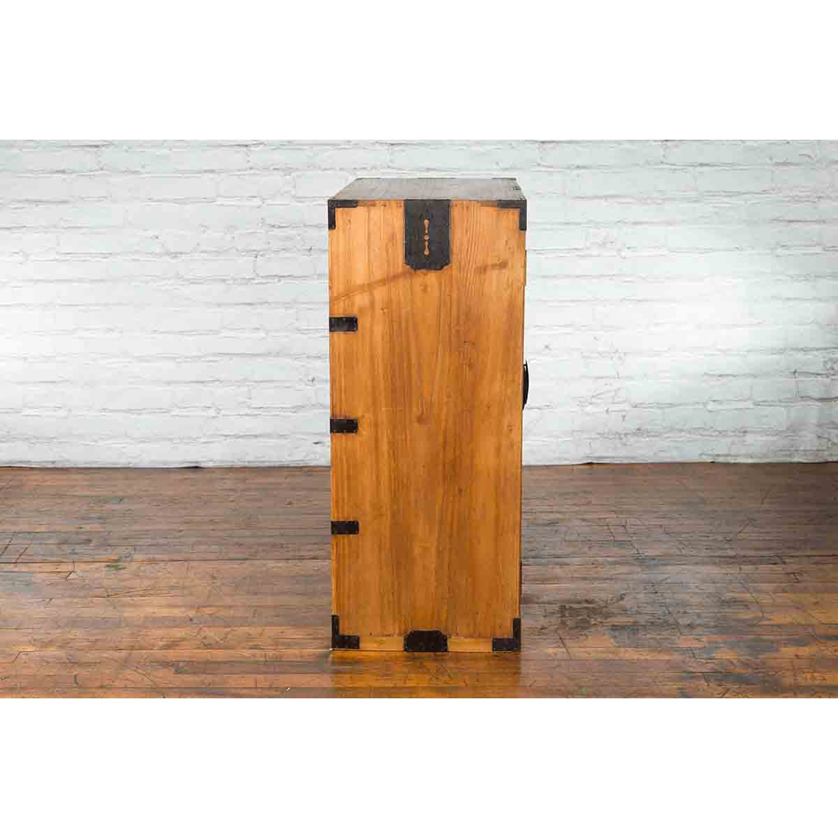 Japanese Early 20th Century Wooden Tansu Clothing Cabinet with Mirrored Door-12. Asian & Chinese Furniture, Art, Antiques, Vintage Home Décor for sale at FEA Home