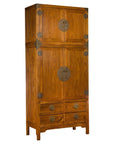 Large Chinese Qing Dynasty 1800s Oak Wood Compound Cabinet with Brass Medallions-1. Asian & Chinese Furniture, Art, Antiques, Vintage Home Décor for sale at FEA Home