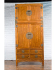 Large Chinese Qing Dynasty 1800s Oak Wood Compound Cabinet with Brass Medallions-2. Asian & Chinese Furniture, Art, Antiques, Vintage Home Décor for sale at FEA Home
