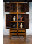Large Chinese Qing Dynasty 1800s Oak Wood Compound Cabinet with Brass Medallions-4. Asian & Chinese Furniture, Art, Antiques, Vintage Home Décor for sale at FEA Home