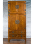 Large Chinese Qing Dynasty 1800s Oak Wood Compound Cabinet with Brass Medallions-5. Asian & Chinese Furniture, Art, Antiques, Vintage Home Décor for sale at FEA Home
