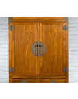 Large Chinese Qing Dynasty 1800s Oak Wood Compound Cabinet with Brass Medallions-7. Asian & Chinese Furniture, Art, Antiques, Vintage Home Décor for sale at FEA Home