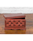 Chinese Late 19th Century Red Trunk with Black Hand-Painted Riders on Horses-12. Asian & Chinese Furniture, Art, Antiques, Vintage Home Décor for sale at FEA Home