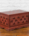 Chinese Late 19th Century Red Trunk with Black Hand-Painted Riders on Horses-2. Asian & Chinese Furniture, Art, Antiques, Vintage Home Décor for sale at FEA Home