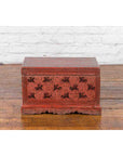 Chinese Late 19th Century Red Trunk with Black Hand-Painted Riders on Horses-15. Asian & Chinese Furniture, Art, Antiques, Vintage Home Décor for sale at FEA Home