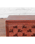 Chinese Late 19th Century Red Trunk with Black Hand-Painted Riders on Horses-8. Asian & Chinese Furniture, Art, Antiques, Vintage Home Décor for sale at FEA Home