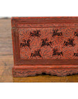 Chinese Late 19th Century Red Trunk with Black Hand-Painted Riders on Horses-10. Asian & Chinese Furniture, Art, Antiques, Vintage Home Décor for sale at FEA Home