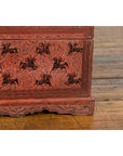 Chinese Late 19th Century Red Trunk with Black Hand-Painted Riders on Horses-11. Asian & Chinese Furniture, Art, Antiques, Vintage Home Décor for sale at FEA Home