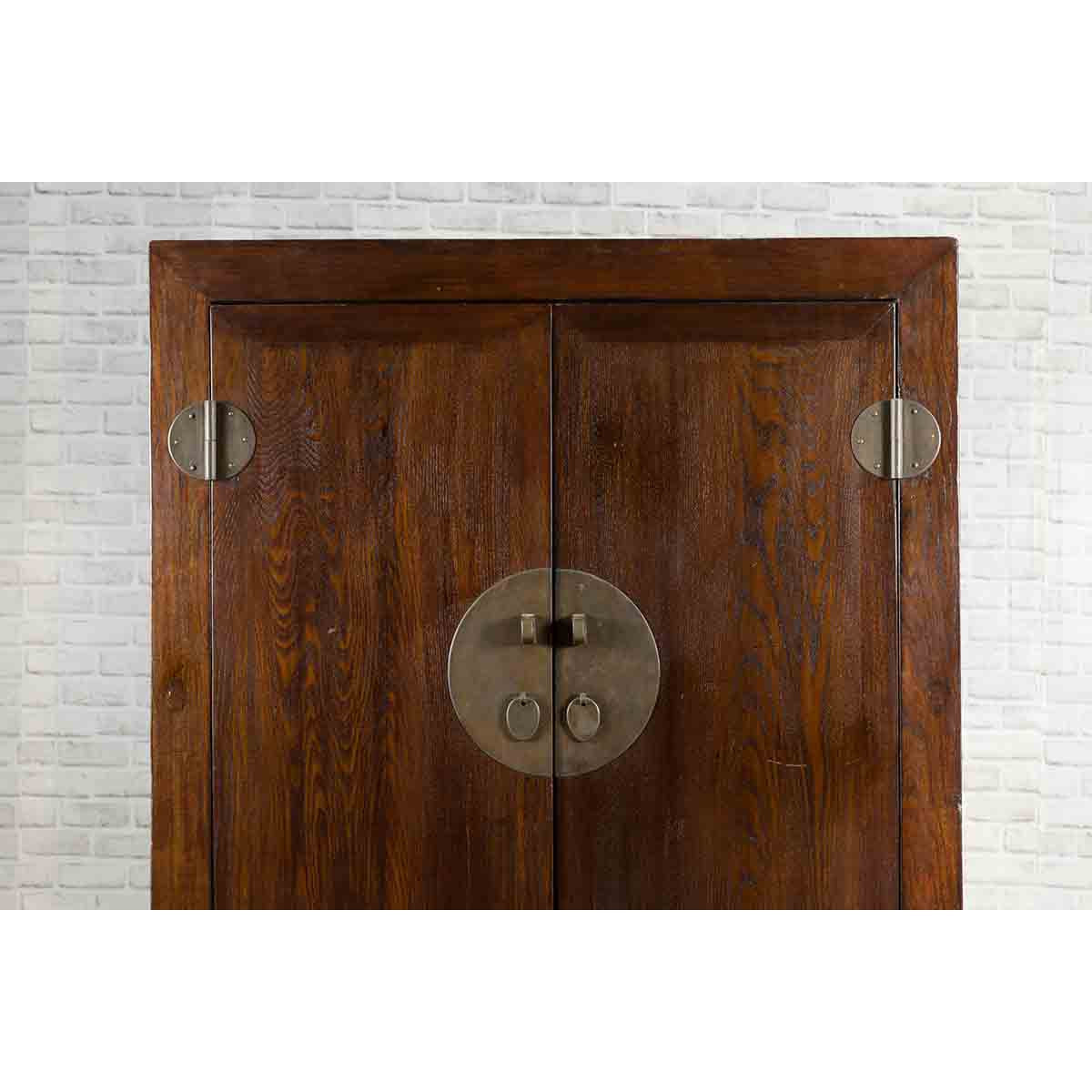 Chinese Qing Dynasty Period 19th Century Brown Cabinet with Carved Apron-5. Asian & Chinese Furniture, Art, Antiques, Vintage Home Décor for sale at FEA Home