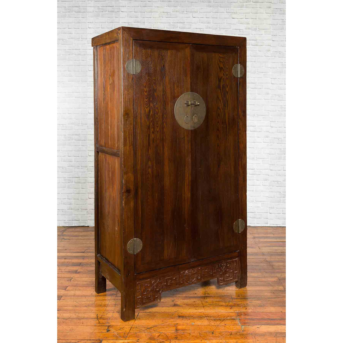 Chinese Qing Dynasty Period 19th Century Brown Cabinet with Carved Apron-4. Asian & Chinese Furniture, Art, Antiques, Vintage Home Décor for sale at FEA Home