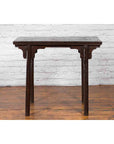 Chinese Early 20th Century Dark Lacquer Wine Console Table with Carved Apron-11. Asian & Chinese Furniture, Art, Antiques, Vintage Home Décor for sale at FEA Home