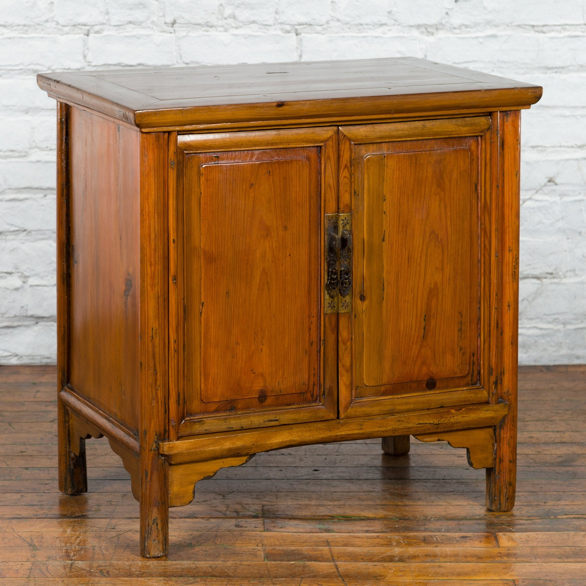 Chinese Early 20th Century Natural Lacquer Side Table with Brass Hardware-12. Asian & Chinese Furniture, Art, Antiques, Vintage Home Décor for sale at FEA Home