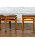 Pair of Vintage Chinese Ming Dynasty Style Waisted Side Tables with Stretchers-11. Asian & Chinese Furniture, Art, Antiques, Vintage Home Décor for sale at FEA Home