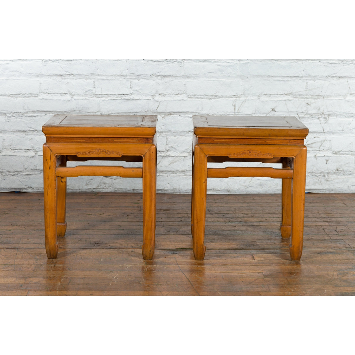 Pair of Vintage Chinese Ming Dynasty Style Waisted Side Tables with Stretchers-5. Asian & Chinese Furniture, Art, Antiques, Vintage Home Décor for sale at FEA Home