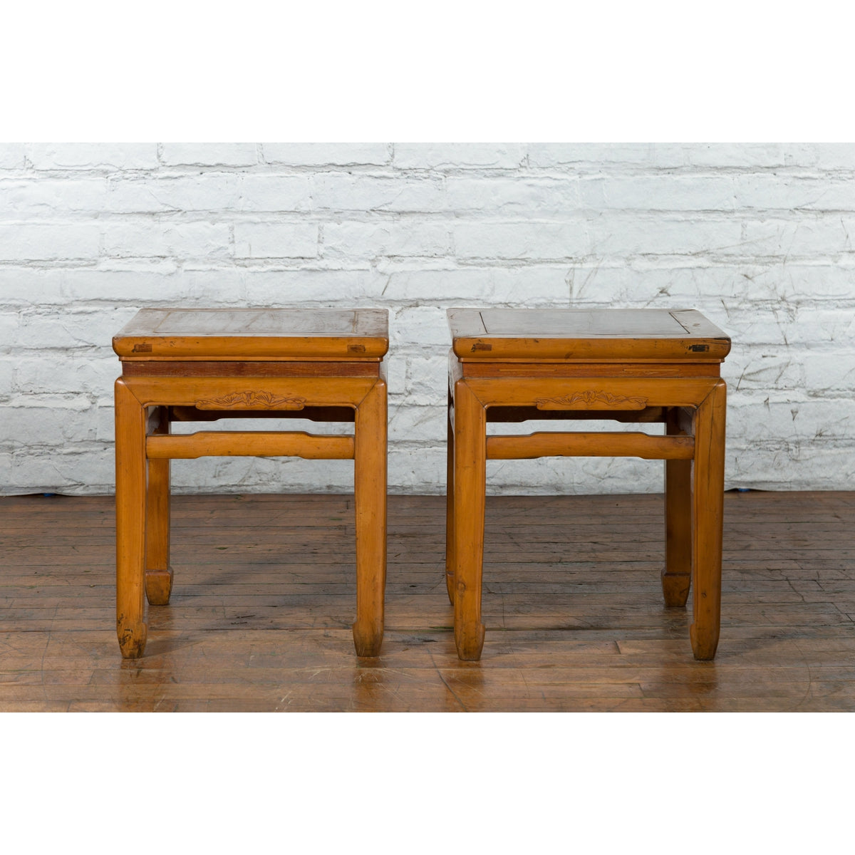 Pair of Vintage Chinese Ming Dynasty Style Waisted Side Tables with Stretchers-6. Asian & Chinese Furniture, Art, Antiques, Vintage Home Décor for sale at FEA Home