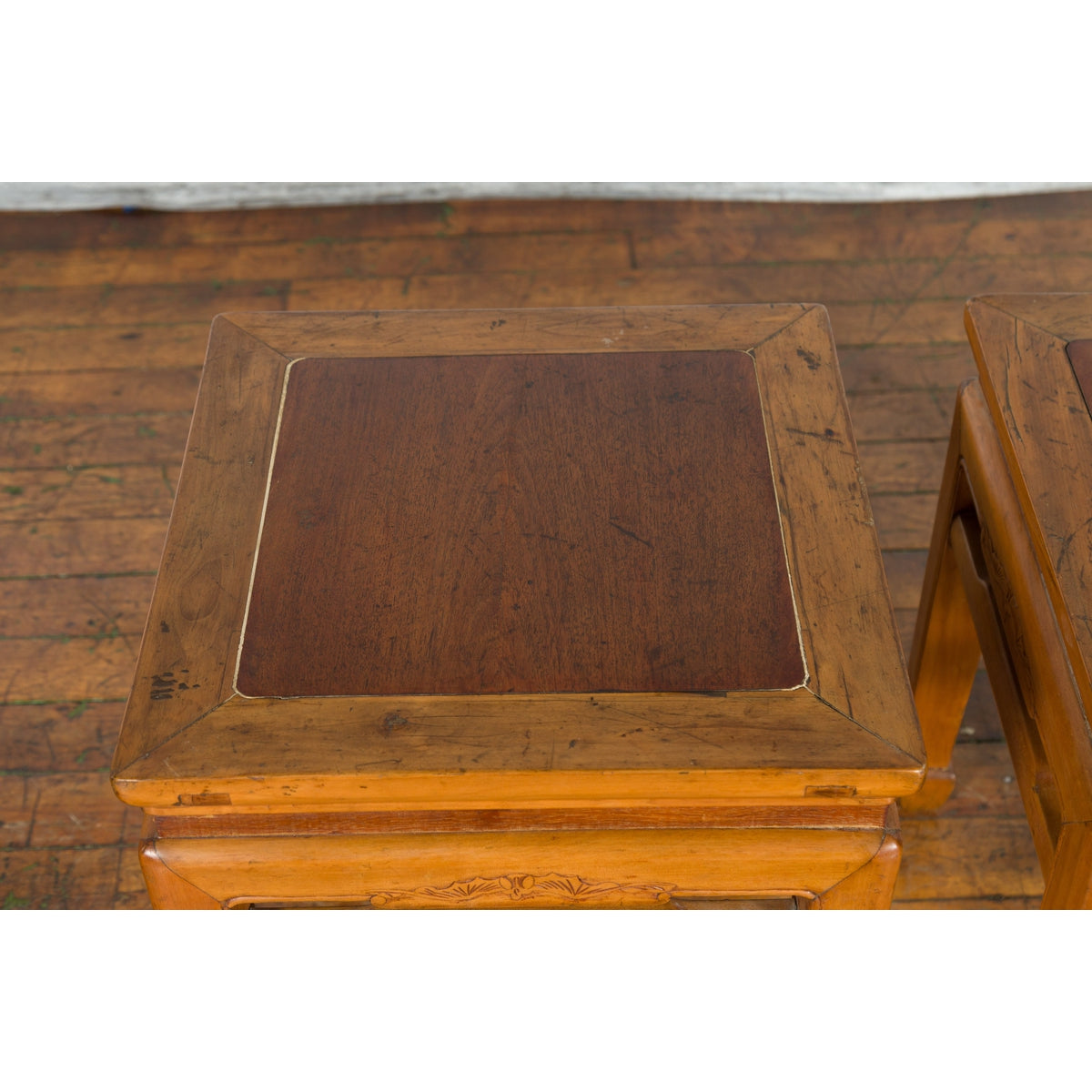 Pair of Vintage Chinese Ming Dynasty Style Waisted Side Tables with Stretchers-9. Asian & Chinese Furniture, Art, Antiques, Vintage Home Décor for sale at FEA Home