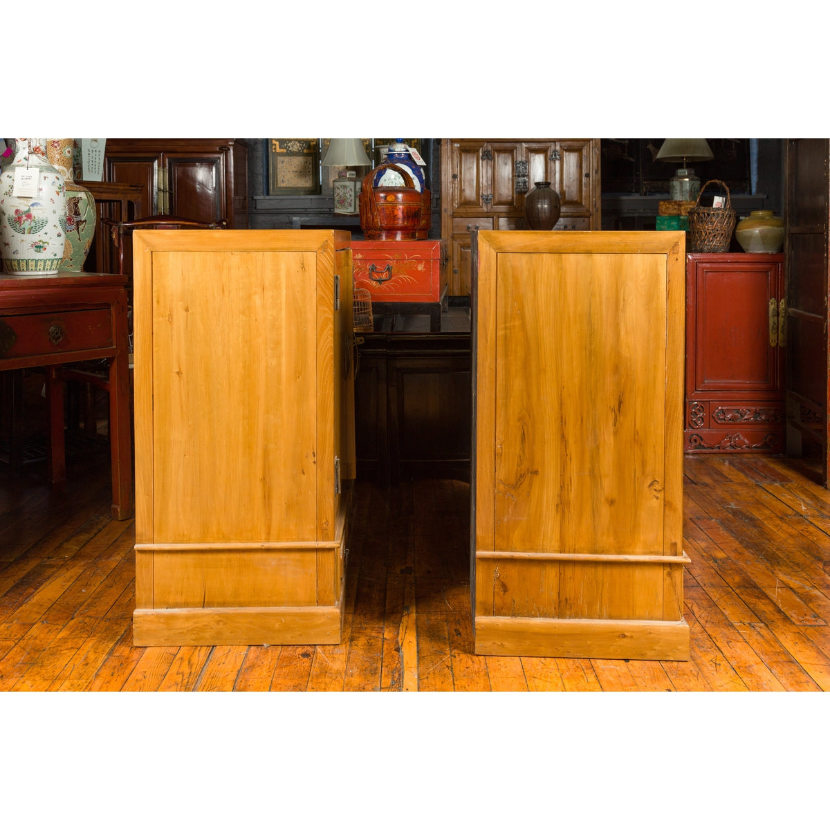 Pair of Chinese Qing Dynasty Carved Yumu Wood Cabinets with Doors and Drawers-17. Asian & Chinese Furniture, Art, Antiques, Vintage Home Décor for sale at FEA Home
