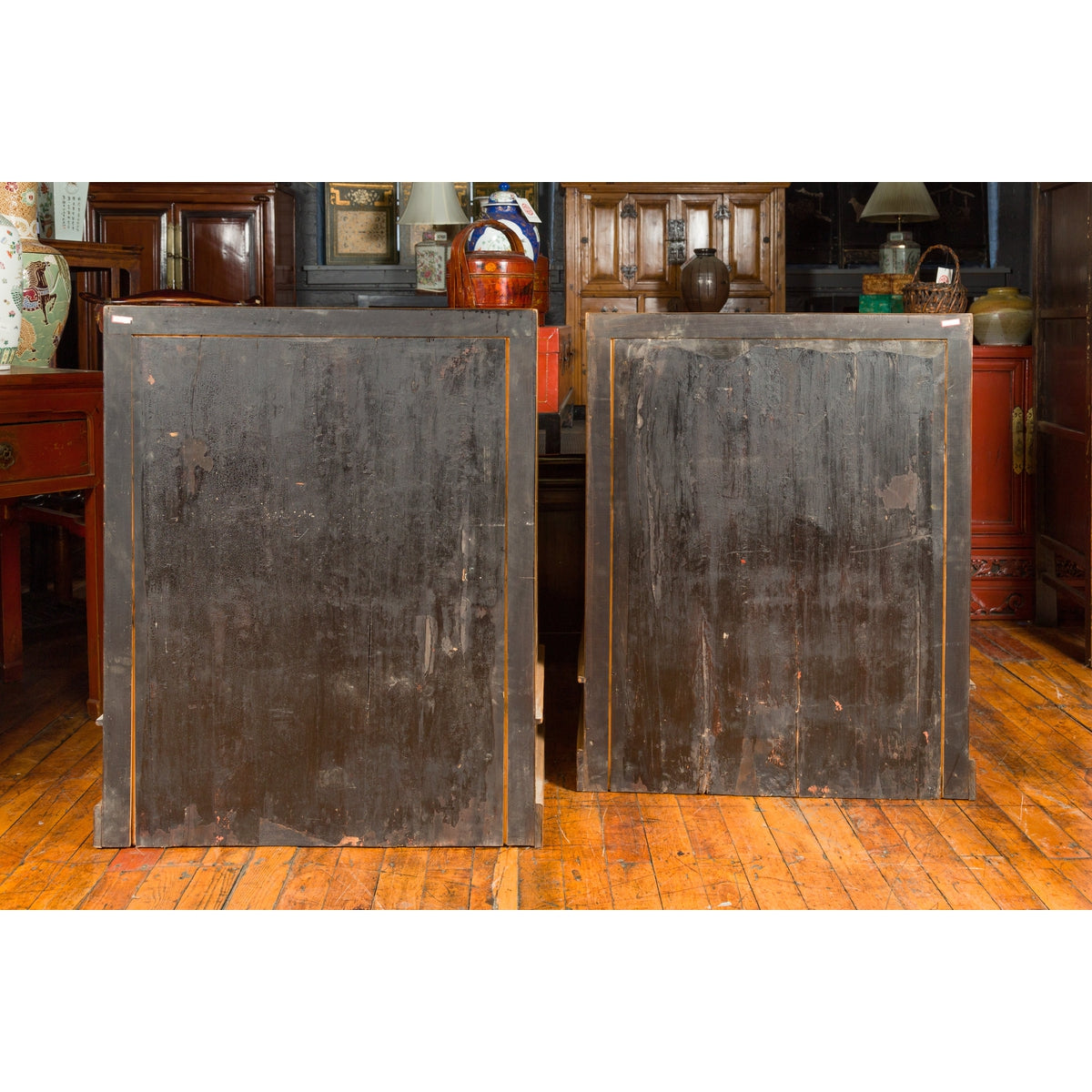 Pair of Chinese Qing Dynasty Carved Yumu Wood Cabinets with Doors and Drawers-19. Asian & Chinese Furniture, Art, Antiques, Vintage Home Décor for sale at FEA Home