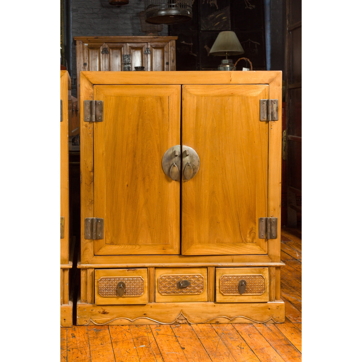 Pair of Chinese Qing Dynasty Carved Yumu Wood Cabinets with Doors and Drawers-6. Asian & Chinese Furniture, Art, Antiques, Vintage Home Décor for sale at FEA Home
