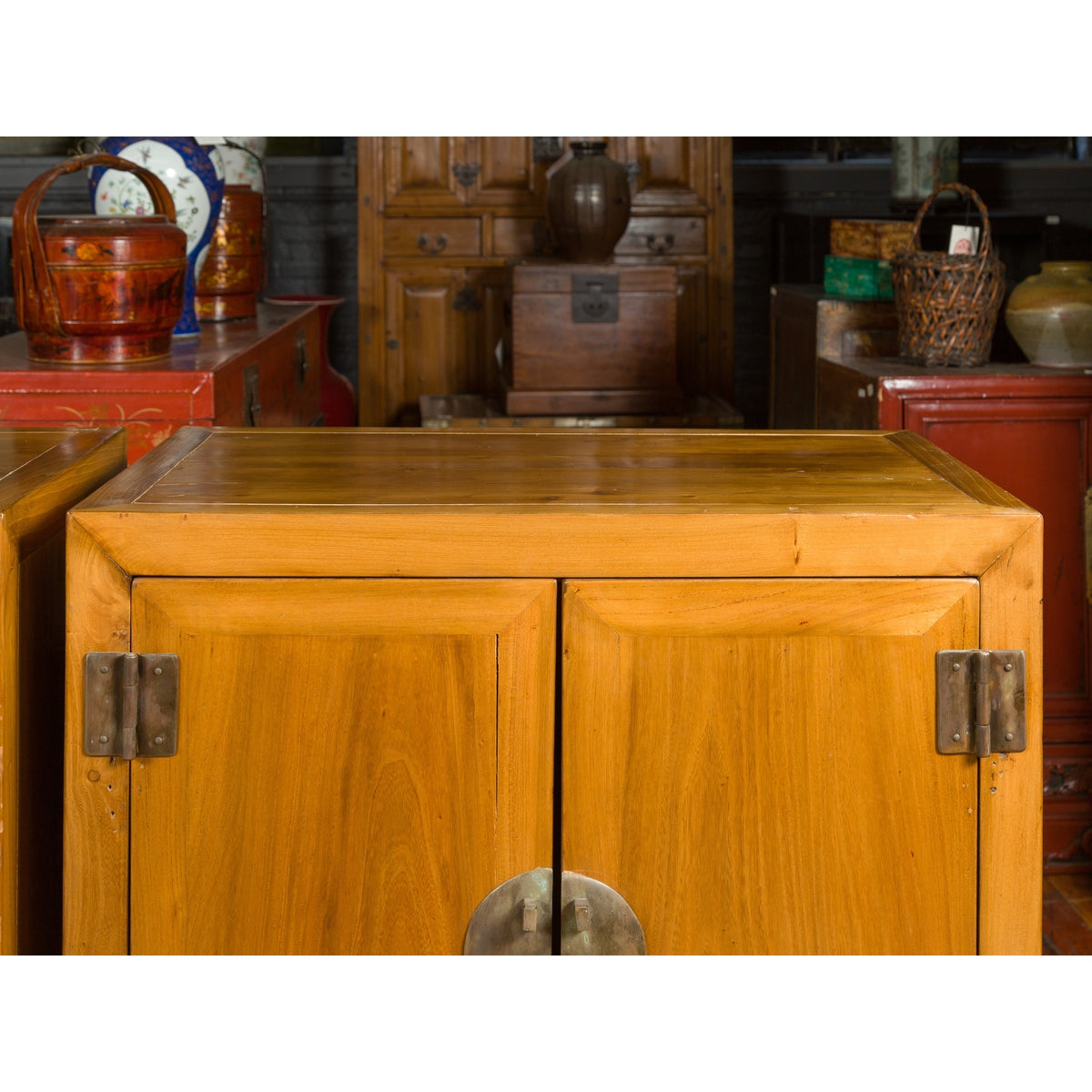 Pair of Chinese Qing Dynasty Carved Yumu Wood Cabinets with Doors and Drawers-8. Asian & Chinese Furniture, Art, Antiques, Vintage Home Décor for sale at FEA Home