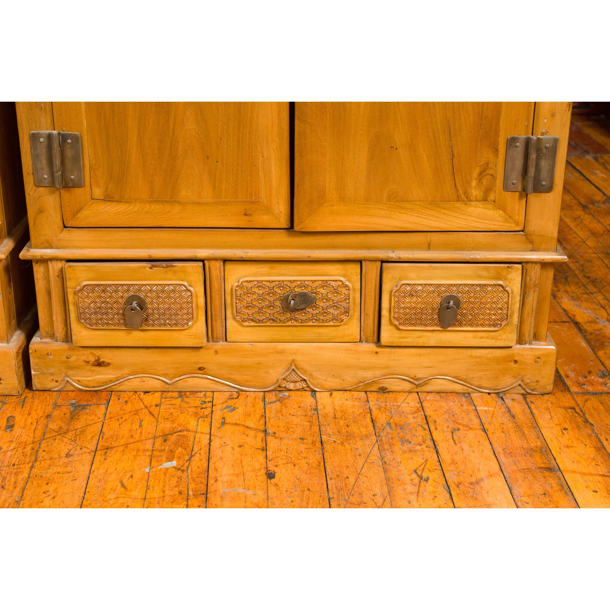 Pair of Chinese Qing Dynasty Carved Yumu Wood Cabinets with Doors and Drawers-10. Asian & Chinese Furniture, Art, Antiques, Vintage Home Décor for sale at FEA Home