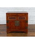 Antique Chinese Side Cabinet with Carved Panels, Gilt Accents and Hidden Drawers-2. Asian & Chinese Furniture, Art, Antiques, Vintage Home Décor for sale at FEA Home