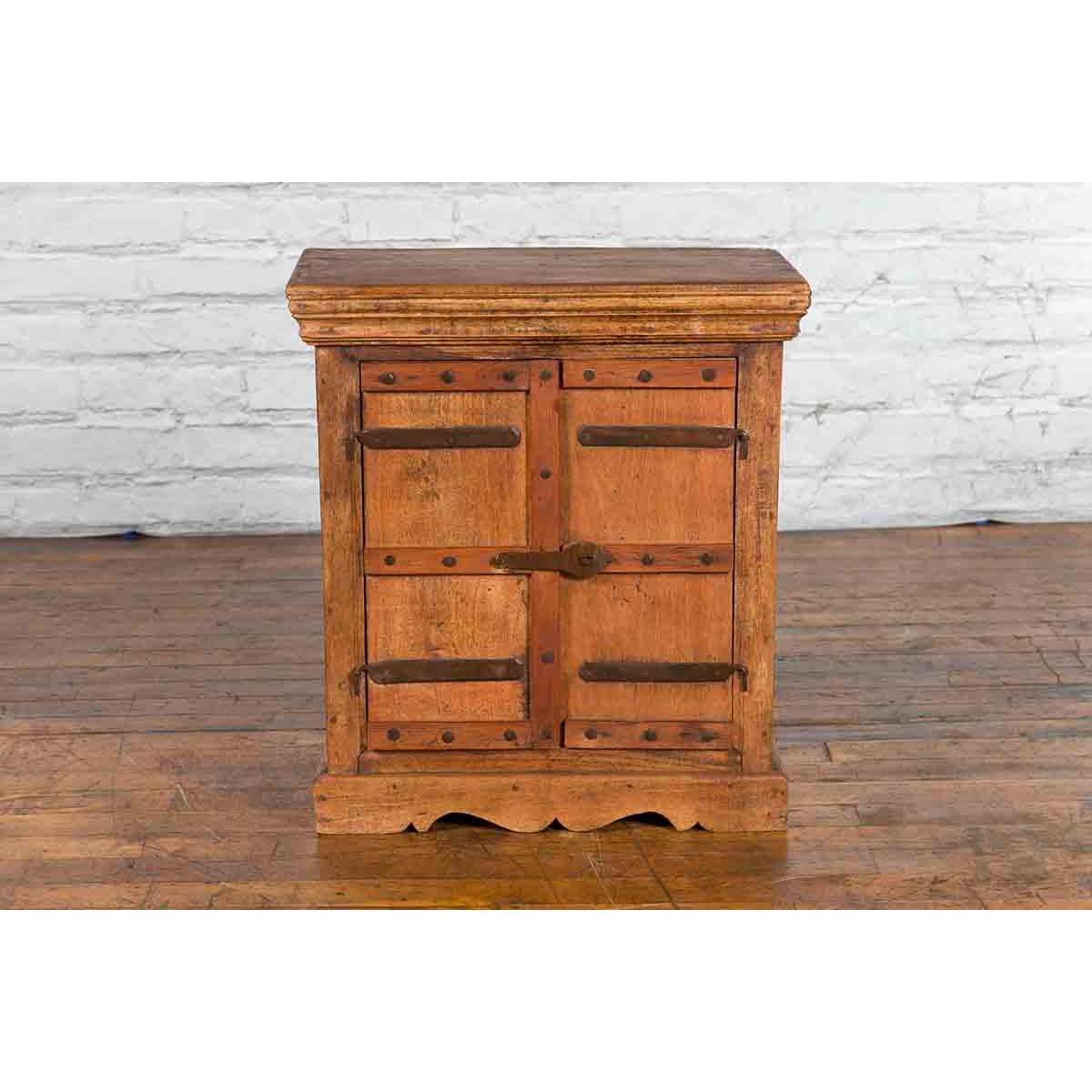 Small Rustic Indian Vintage Sheesham Wood Single Cabinet with Iron Hardware-9. Asian & Chinese Furniture, Art, Antiques, Vintage Home Décor for sale at FEA Home