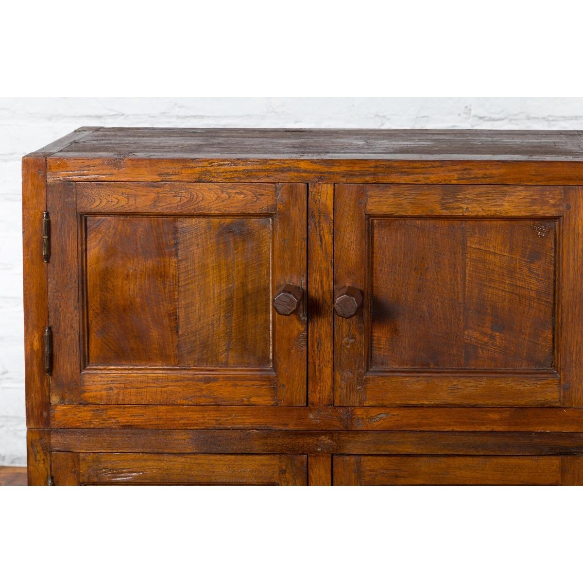 Javanese Vintage Brown Lacquer Eight Door Bookcase with Recessed Panels-6. Asian & Chinese Furniture, Art, Antiques, Vintage Home Décor for sale at FEA Home