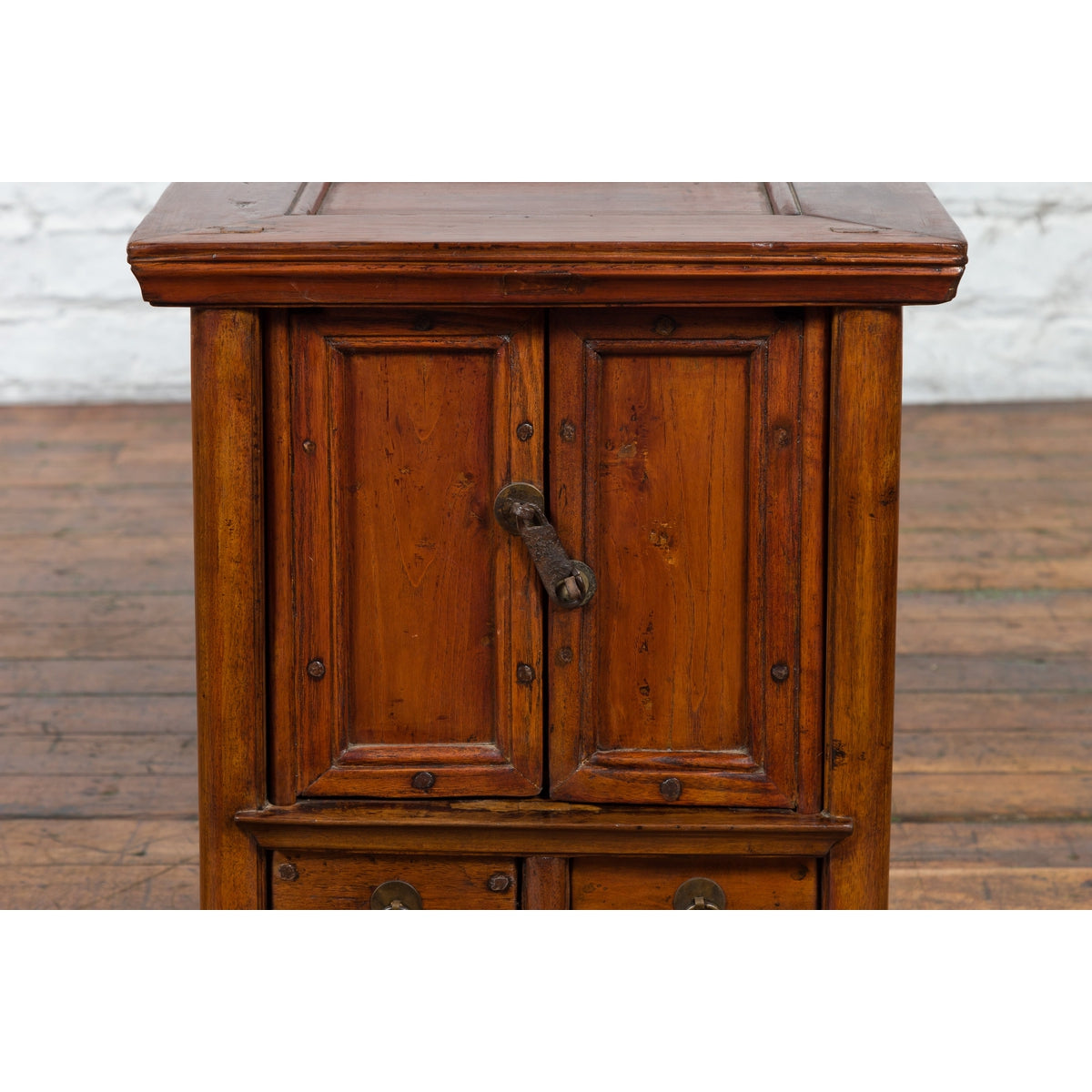 Chinese Early 20th Century Elmwood Bedside Cabinet with Scalloped Apron-7. Asian & Chinese Furniture, Art, Antiques, Vintage Home Décor for sale at FEA Home